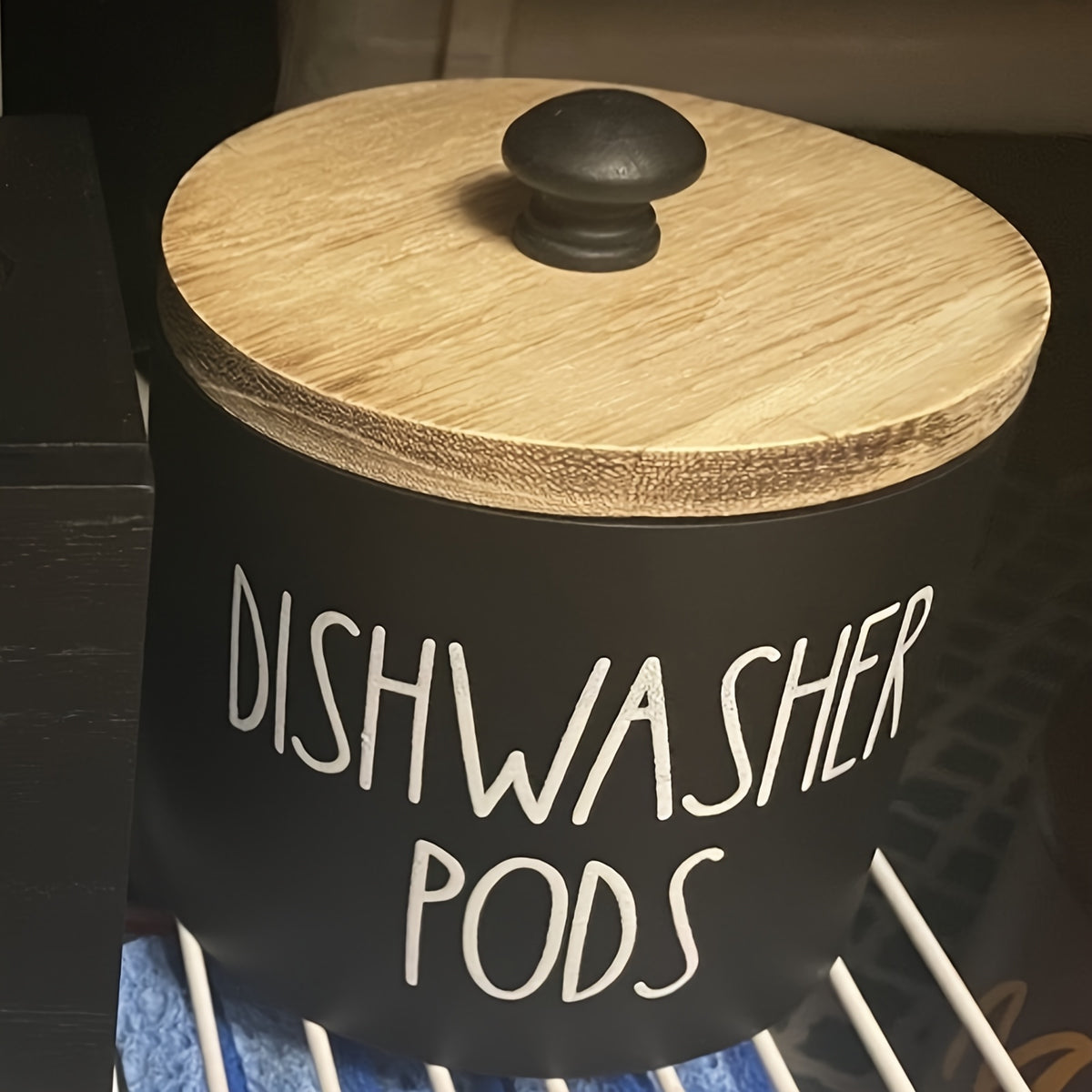 1pc Bohemian Black and White Wooden Dishwasher Laundry Ball Rack - Space Saving Round Storage Container for Kitchen and Bathroom, Multi-Purpose Laundry Ball, Detergent and Laundry Supply Organizer, Ideal Farmhouse Decor Gift, Storage Boxes