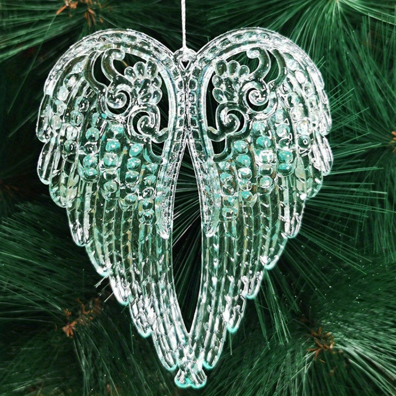 2D Flat, 5pcs Angel Wings Ornament Acrylic Crystal Tree Decorations Transparent Snowflake Ice Strip Bowknot Bird Pendants Accessories Handicraft Christmas Supplies For Home New Year Gift, Vintage Christmas Ornaments, Christmas Decorations Outdoor