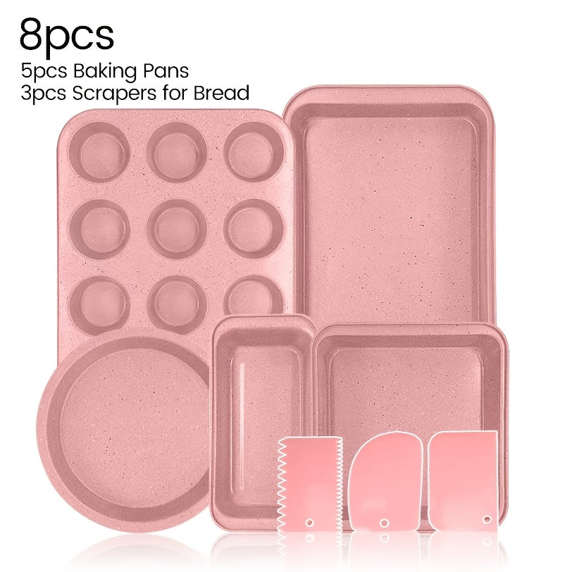 2/6/7/8/12/16/18pcs Nonstick Baking Pans Set Kitchen Baking Sheets Oven Bakeware Sets Round/Square Cake Pan Muffin Pan, Loaf Pan, Roast Pan, Cookie Sheet Baking Supplies Grey Measuring Spoon Scraper Rack Whisks Bread Bag Muffin Cups Spatulas