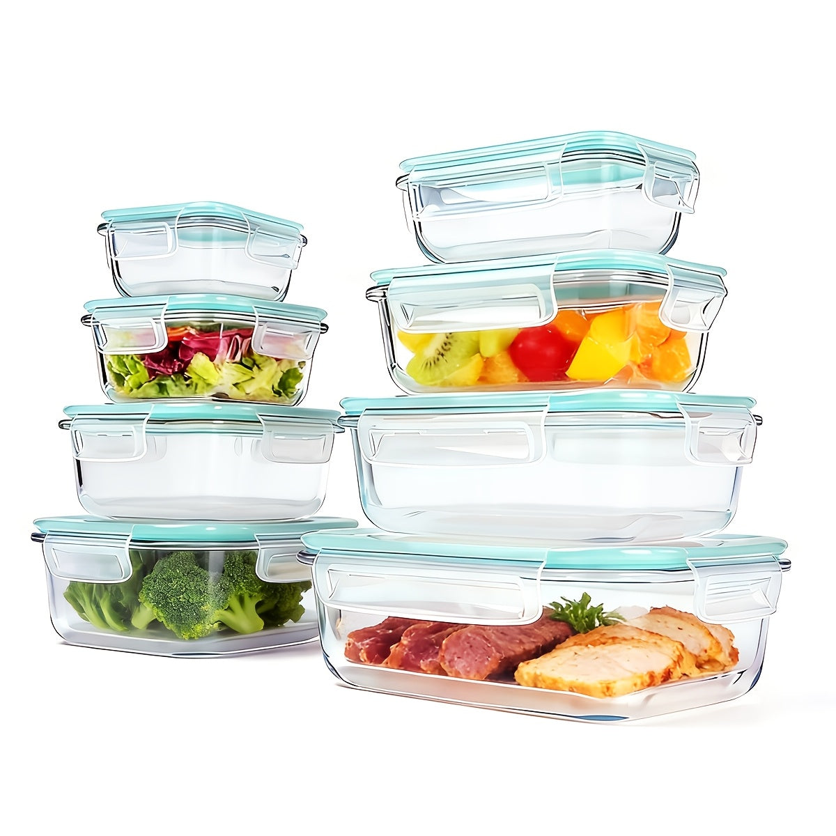 16pcs (8 Lids And 8 Containers) Sealed Glass Food Storage Containers, Lunch Boxes, Microwave Ovens, Ovens - Perfect for Salads, Fruits, Vegetables, And Sandwiches, Lunch Boxes | Sealed Storage | Durable Glass, Food Storage Containers