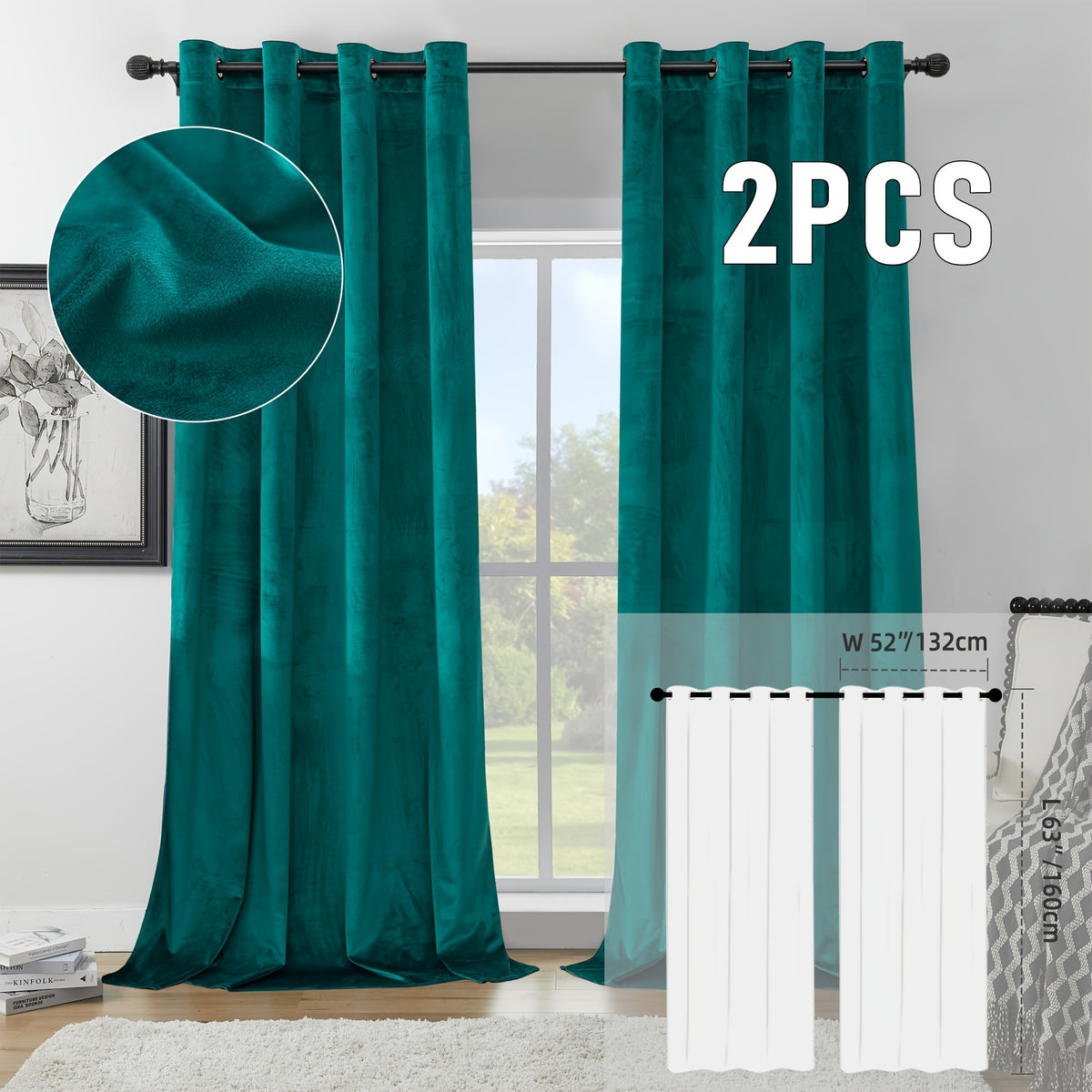 2pcs Velvet Room Darkening Curtains | Vintage Soundproof and Thermal Insulated, Elegant Soft Velvet Grommet Top Curtains for Living Room and Bedroom, Unlined, Solid Color, Fashionable Valentine'S Day Décor