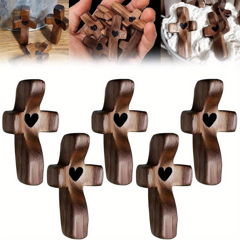 20pcs Black Walnut Thumb Crosses - Handcrafted Natural Wood Religious Hand Ornaments for Christmas, Easter, Thanksgiving, Indoor Home & Office Decor, Religious Christmas Decorations, Simple Elegant Design, Detailed Carving