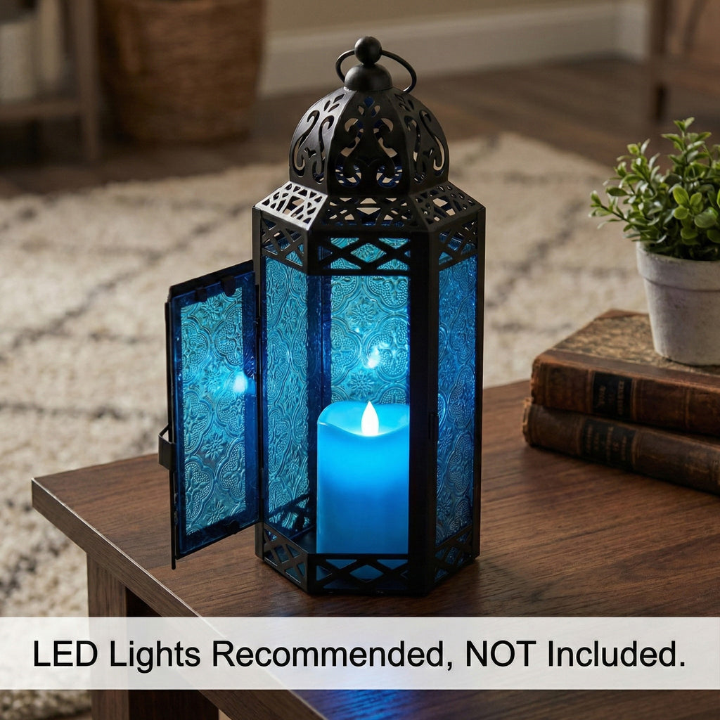 Decorative Moroccan Candle Lantern Holder, Medium, 10.5" Tall