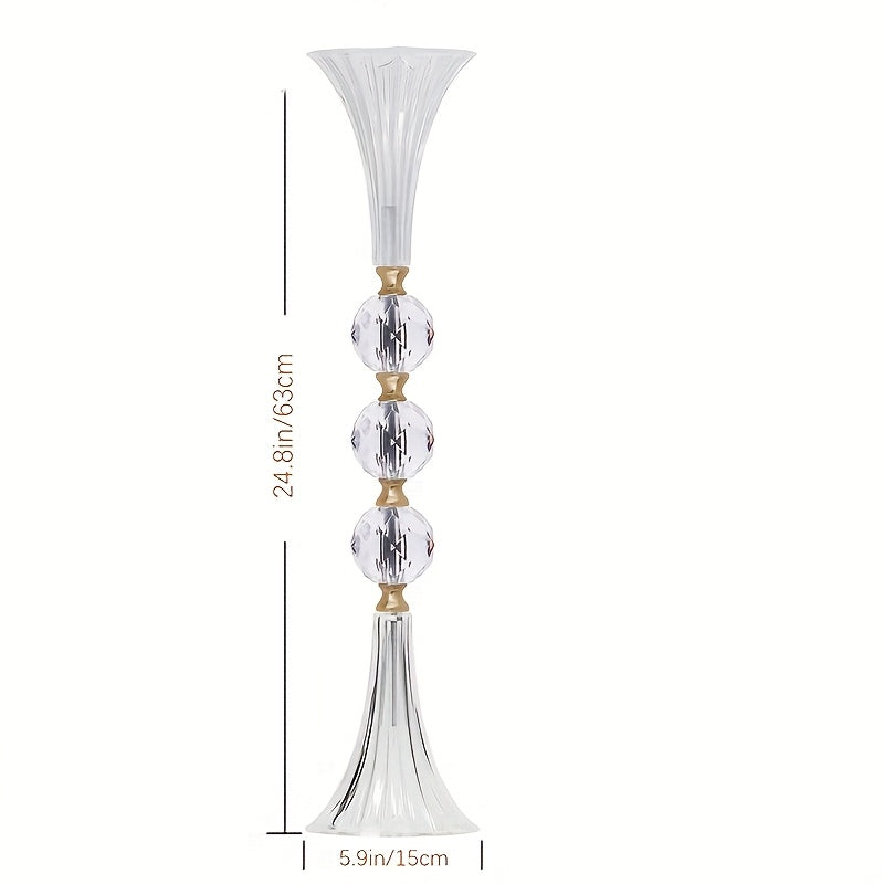 2pcs Crystal Acrylic Vases, 24.8-Inch Transparent Flower Rack with Ribbed Texture, Golden Decoration, Used for Wedding Center And Home Decoration Activity Table/Floor Vases, Bridal Shower And Bohemian Wedding