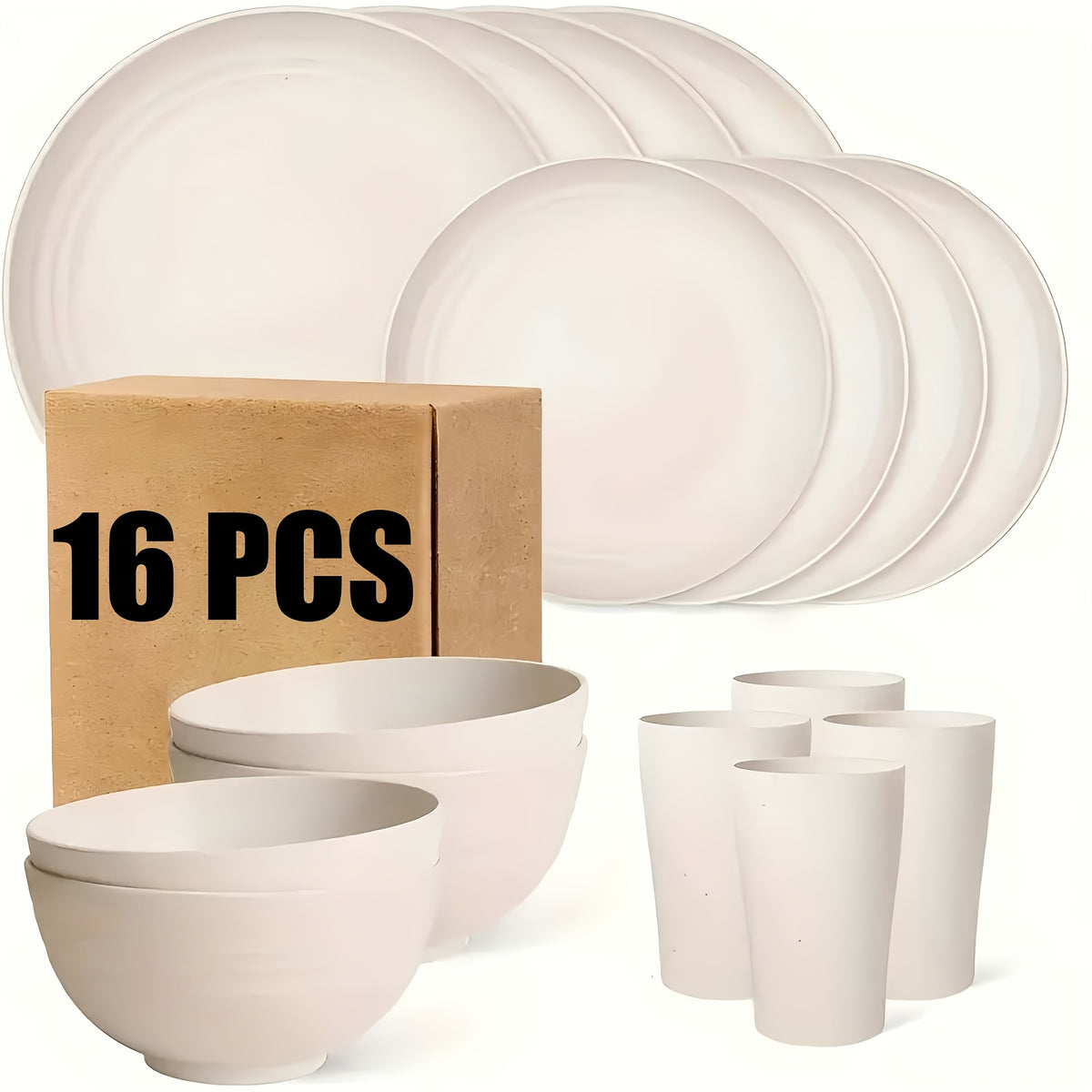 16pcs/32pcs Kitchen Wheat Straw Large Size Dinnerware Set, for 4/8, Unbreakable Modern Dish Set Dinner Plate/Dessert Plate/Cereal Bowl/Cup, Dishwasher Safe, Lightweight Tableware, Camping And Everyday Use, Gifts for Men/Women/Christmas/Halloween
