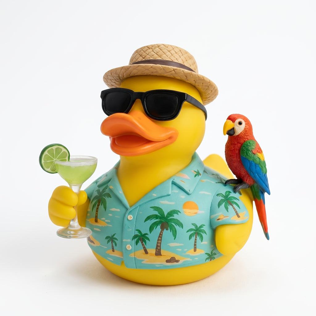 Cocktail Beach Duck, Special Summer Edition. Exquisite Craft Ornament. Perfect for Outdoor Scenes, Pool Parties, Beach Parties, Hawaiian Styles Seaside Vacations. Ideal Decor for Summer-Themed Shoots And Thoughtful Seasonal Gifts