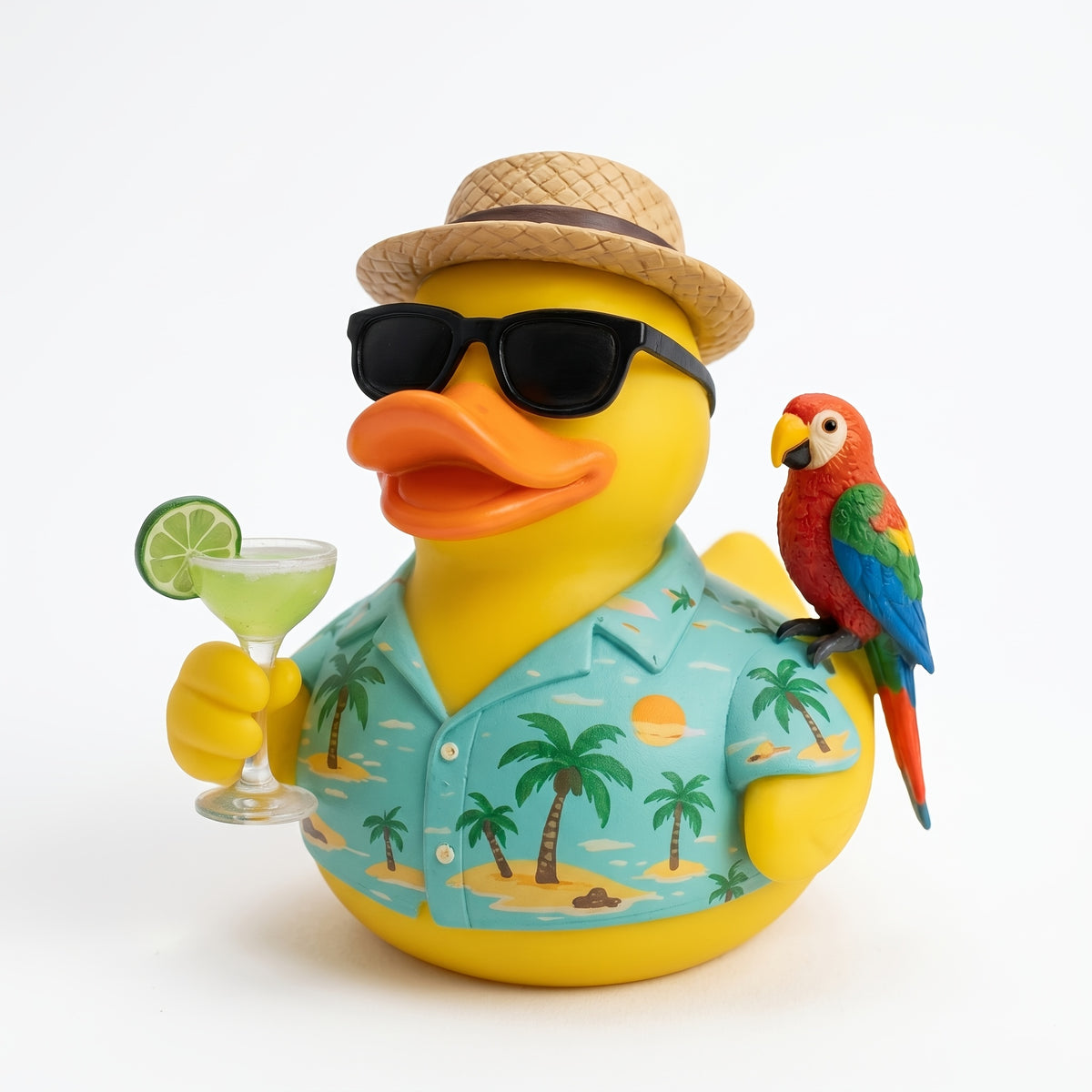 Cocktail Beach Duck, Special Summer Edition. Exquisite Craft Ornament. Perfect for Outdoor Scenes, Pool Parties, Beach Parties, Hawaiian Styles Seaside Vacations. Ideal Decor for Summer-Themed Shoots And Thoughtful Seasonal Gifts