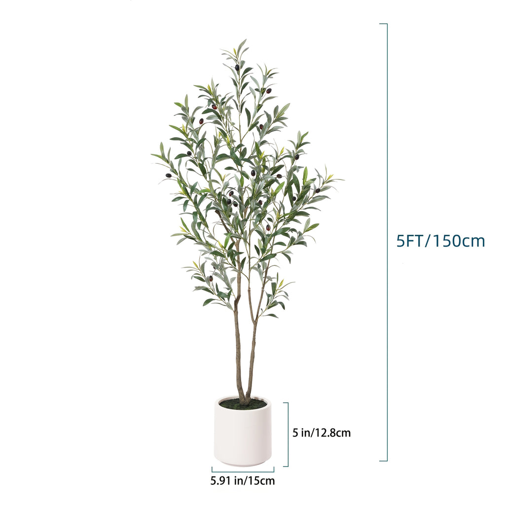 Large Artificial Olive Tree with Multi-Trunk, Realistic Silk-like Leaves & Fruits in Beige Planter - Indoor/Outdoor Fake Olive Tree for, Office, Mediterranean Decor - Low-Maintenance Plant with Container (No Watering/Easy Setup)