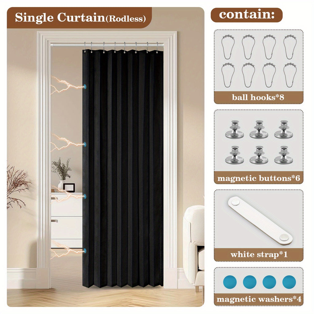 1pc Foldable Door Curtain, No-Rods Partition Privacy Waterproof, with Hook Attachment And Binding, All Season Available Bathroom