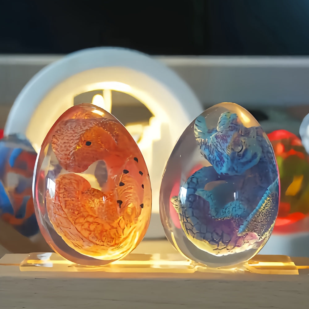 Resin Dragon Egg Statue, Transparent Fantasy Collectible with Curled Dragon in Green, Red, Blue or Purple for Shelf Decor and Gifts