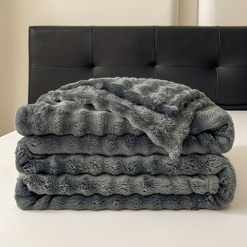 Soft & Warm Ultra-Soft Faux Rabbit Fur Tie-Dye Plush Throw Blanket - Reversible, Machine Washable for All Seasons, Perfect for Sofa, Bed, Living Room, Christmas,, 320GM Random Color