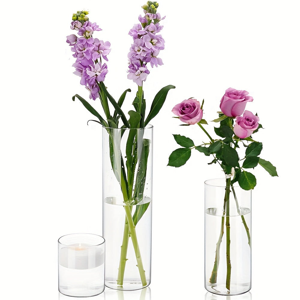 TOMNK 15/18/24/48pcs Glass Cylinder Vase in 3 Different Sizes (4In/8In/12In H), Clear Candle Holder, Tall Clear Vases for Halloween Decorations, Wedding & Party Centerpieces, Glass Flower Vase for Home Decor Party