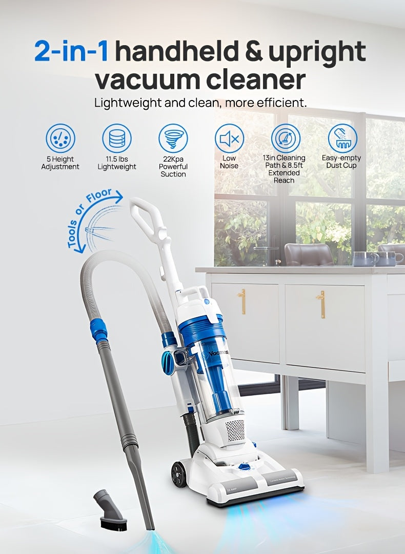 Vacmaster Upright Vacuum Cleaner Power Suction Bagless Vacuum Cleaner Portable Floor Cleaner with 20ft Cord & 13” Cleaning Path for Carpet, Hard Floor and Pet Hair