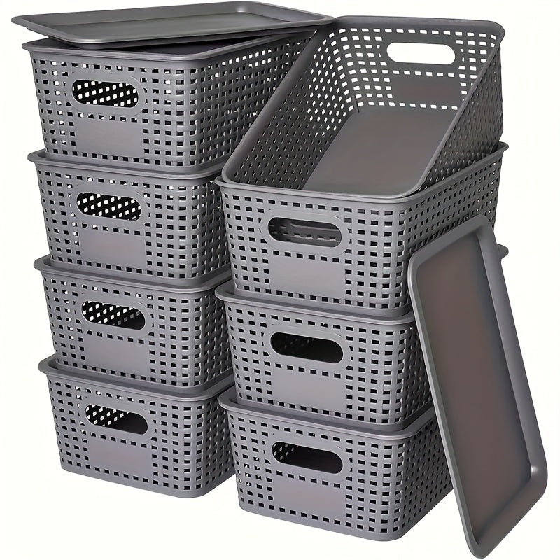 8pcs Plastic Storage Basket Set with Lids, Elegant And Spacious - Suitable for Desktop Organization, Document Storage, Storage, Home Organization - Multi-Functional Shelf Baskets