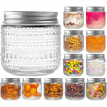 Small Mason Jars with Lids 8oz, 12 Pack Vintage Clear Glass Regular Mouth Storage Jars with Silver Metal Lids for Honey Jam and DIY Decor