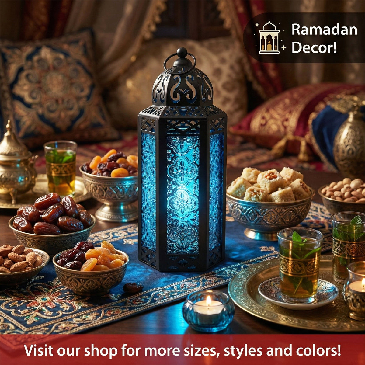 Decorative Moroccan Candle Lantern Holder, Medium, 10.5" Tall