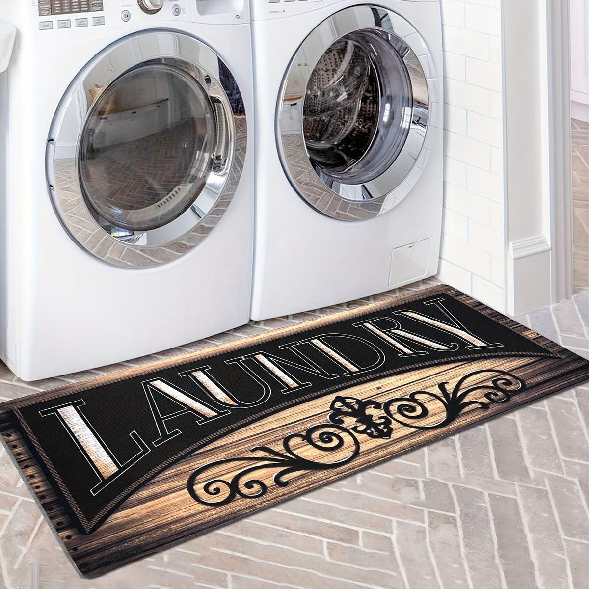 1pc Non Slip Laundry Room High Quality Runner Rug, Decor Non-Skid Comfort Standing Mat Machine Washable Text Design Laundry Mat, Floor Mats & Matting for Kitchen, Porch, Bathroom, Hotel, Commercial Laundry Rooms, And Home, Bathroom Rug 20x60in