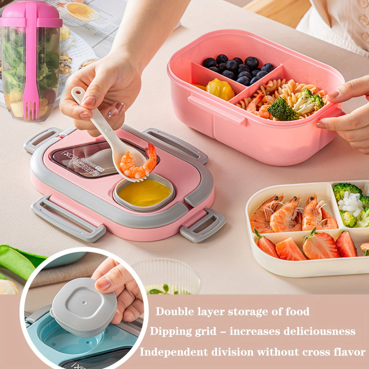 Black Friday Premium Picks- 2 Layered Multi Grid Lunch Box Set. Bento Boxes with Cup And Lunch Bag for School, Office And Outdoor Picnics. |Food Storage Container | Kitchen Accessories | Lunch Box Set/single Lunch Box|