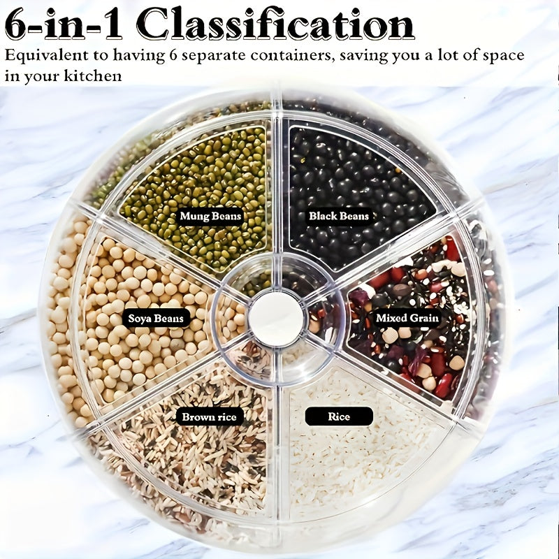 Rotating for rice Bucket | 6-Grid Cereal Dispenser, Large Capacity for rice Bucket | Airtight Dispenser with a Transparent Window, Features Moisture-Proof And Insect-Proof Design, Suitable for Rice, Cereals