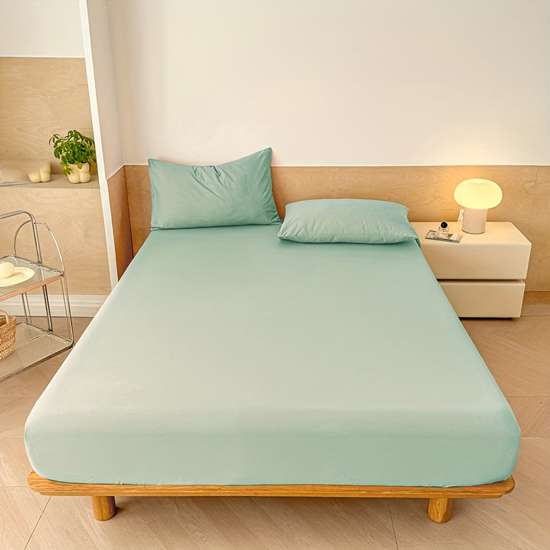3pcs Soft Comfortable Bed Sheets Mattress Cover | Include 2 Pillowcases, Layered Fitted Sheet with Solid Color Bedding Design, Ideal for Bedroom, Guest Room, and Hotel Mattress Protection