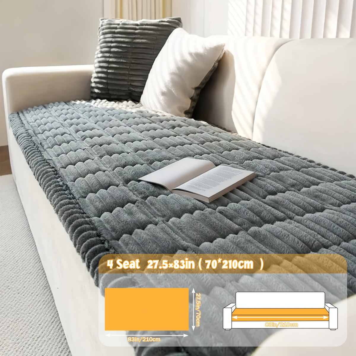 1pc Modern Corduroy Soft Couch Cover Washable, Non Slip Durable Plush Sofa Covers for 2/3/4 Cushion Couch Sofa L Sharped Sofa Slipcover, Thickened Cozy Furniture Protector Bedside Mat, Warm Sitting Pad for Any Seasons, Christmas Home Decor