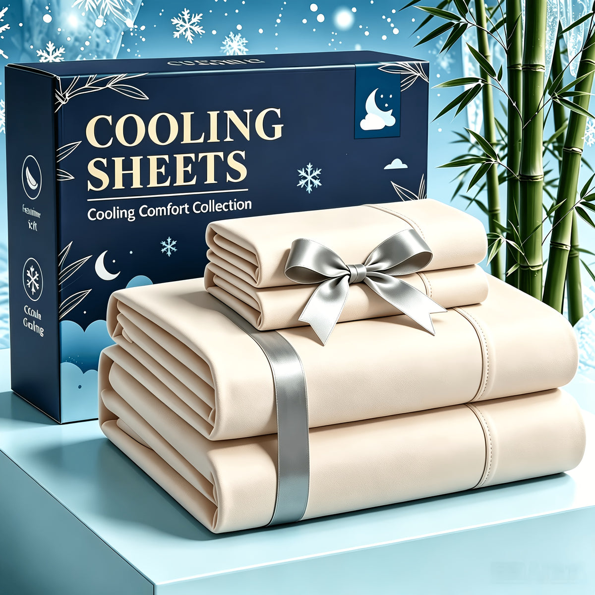 4pcs Cooling bedding - Extra Deep Pocket Breathable And Cooling - Suitable for Hot Sleepers And Sweats, Children Pillowcases, Flat Sheet And Fitted Sheet - A Perfect Gift for Family, Queen And King Sizes, Day Delivery - Random Color