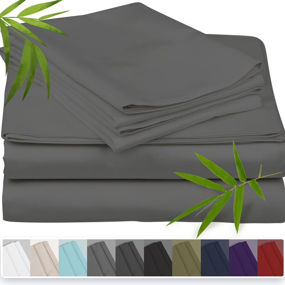 Emircey 3-piece100% Bamboo Fiber Cooling Bedding, Featuring Deep Pocket Design, Breathable And Cool, Suitable for Those Prone to Heat And Excessive Sweating. Fitted Sheet And Pillowcases, Gift for Family Members, Available In Queen King Sizes