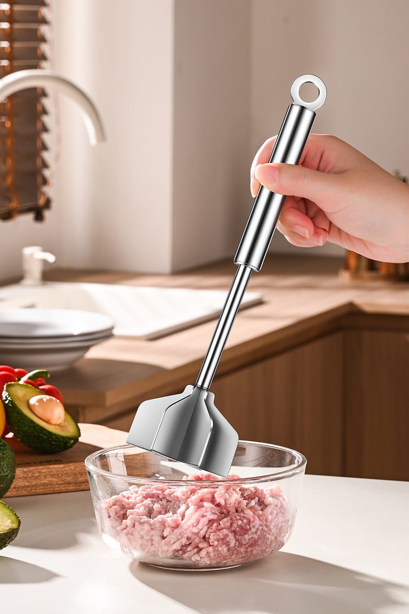[Stainless Steel Meat Chopper] Meat Chopper 304 Stainless Steel Meat Chopper - With 6 Curved Blades, Heat Resistant Burger Meat Grinder, Non-Stick Mixing Chopper, Ground Beef Mashers, Potato Mashers Tools, Heavy Duty Food Grade Mixer Utensil for Home Meal