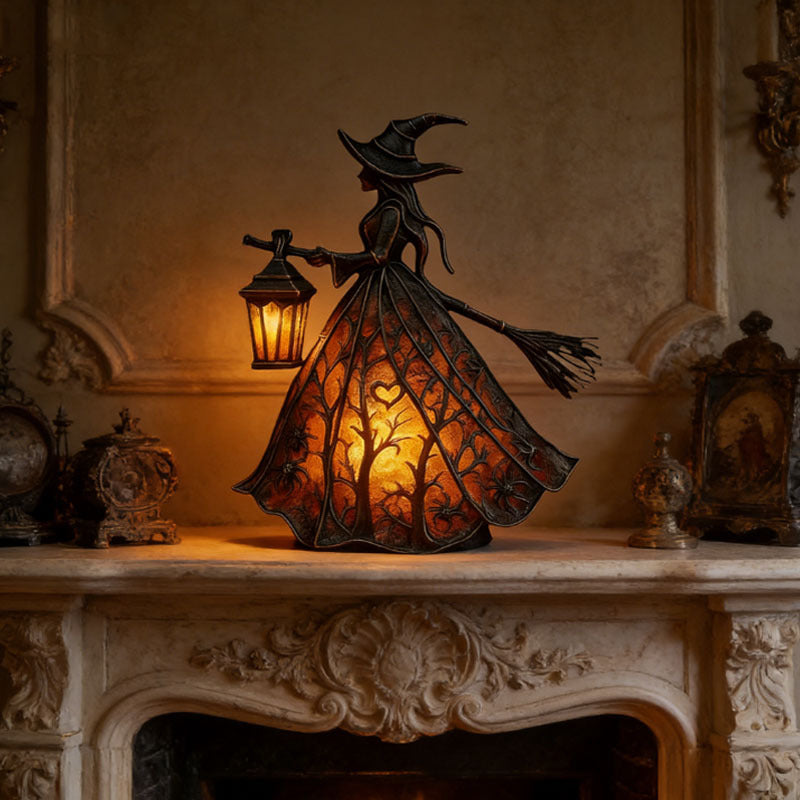 3D Halloween Witch Lamp Gothic Halloween Small Witch Lamp Statue Resin Decoration, Warm-Toned And Interesting Style, Table Lamp, Suitable for Home Decoration, Witch Statue with Lamp, Can Be Used As Bedside Lamp Or Table Decoration
