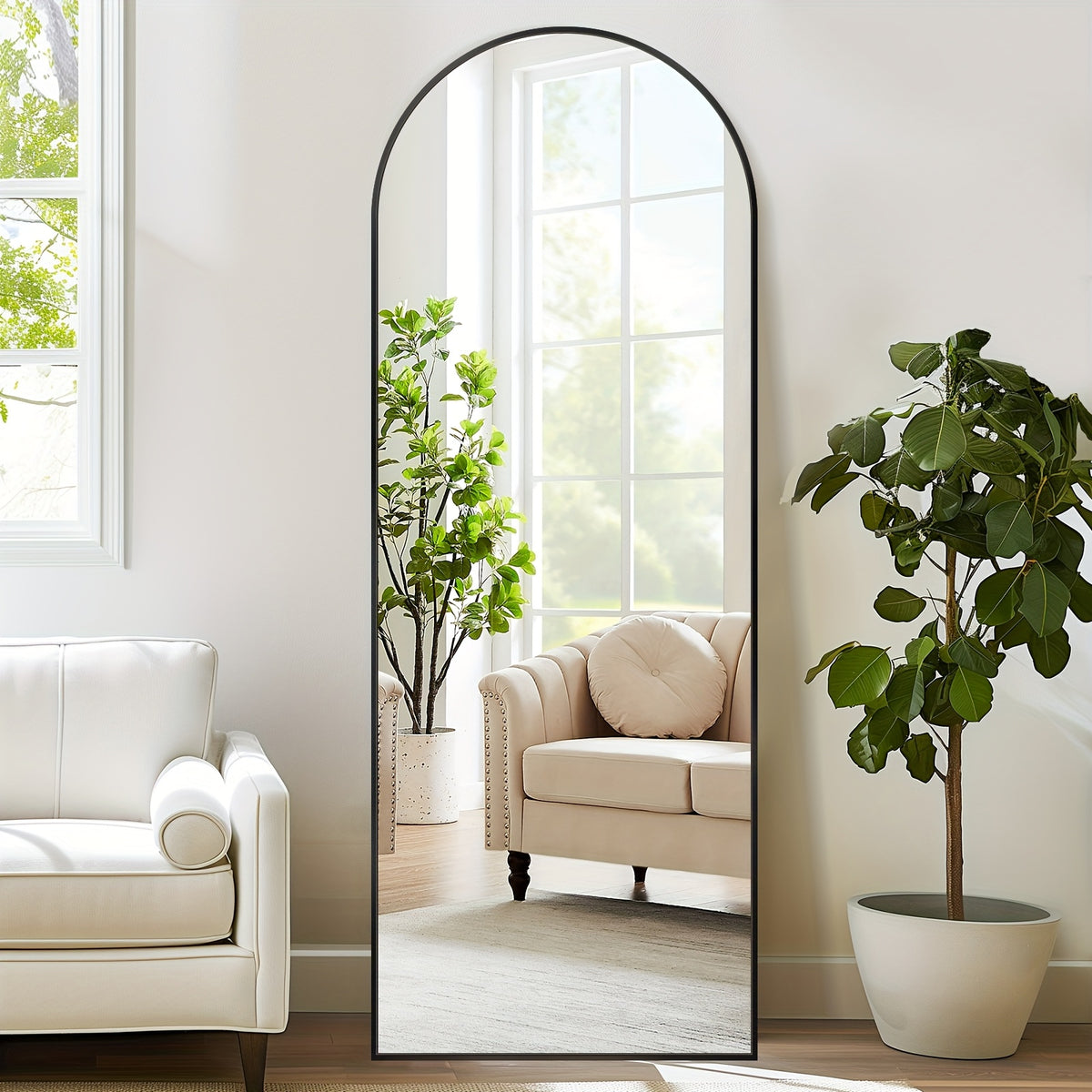 Full Length Mirror, Arched Floor Mirror Freestanding, 58×19 In Floor Standing Mirror Full Body Mirror With Stand For Bedroom, Hanging Mounted Mirror For Living Room Cloakroom