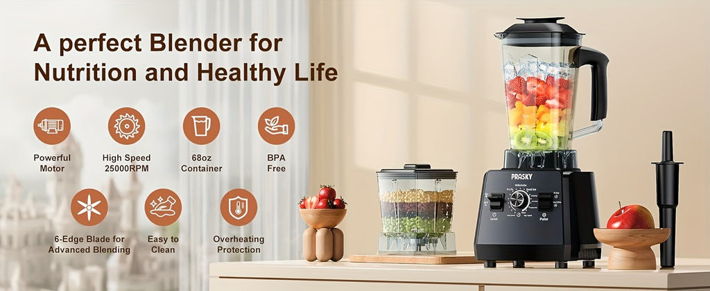 Professional Food Processor Blender, Smoothies Blender, Max.2400W Sorbet Blender And Grinder Combo 25000RPM Powerful Blenders Kitchen 68Oz 2 Containers Countertop Blenders Ice, Grinding, Milk Shake, Ice Slushie, Juice, Shake