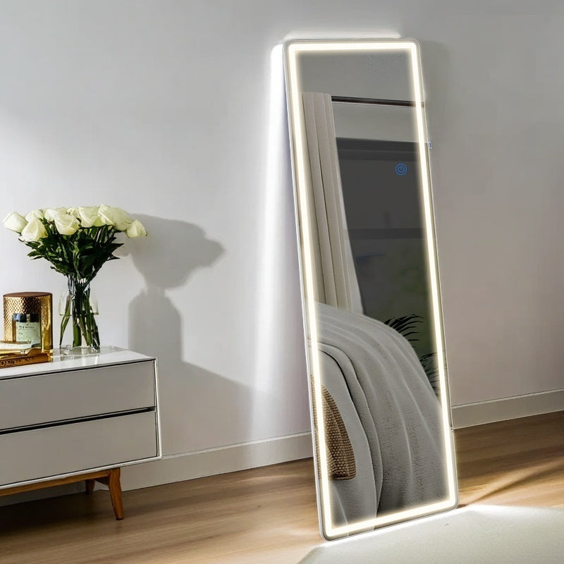 Full Length Mirror, Aluminum Frame - LED Lighted Full Length Mirror - Arched Makeup Mirror - Full Length Makeup Mirror - for Bathroom Bedroom or Living Room, Multiple Sizes, Black/ Golden/ White Available