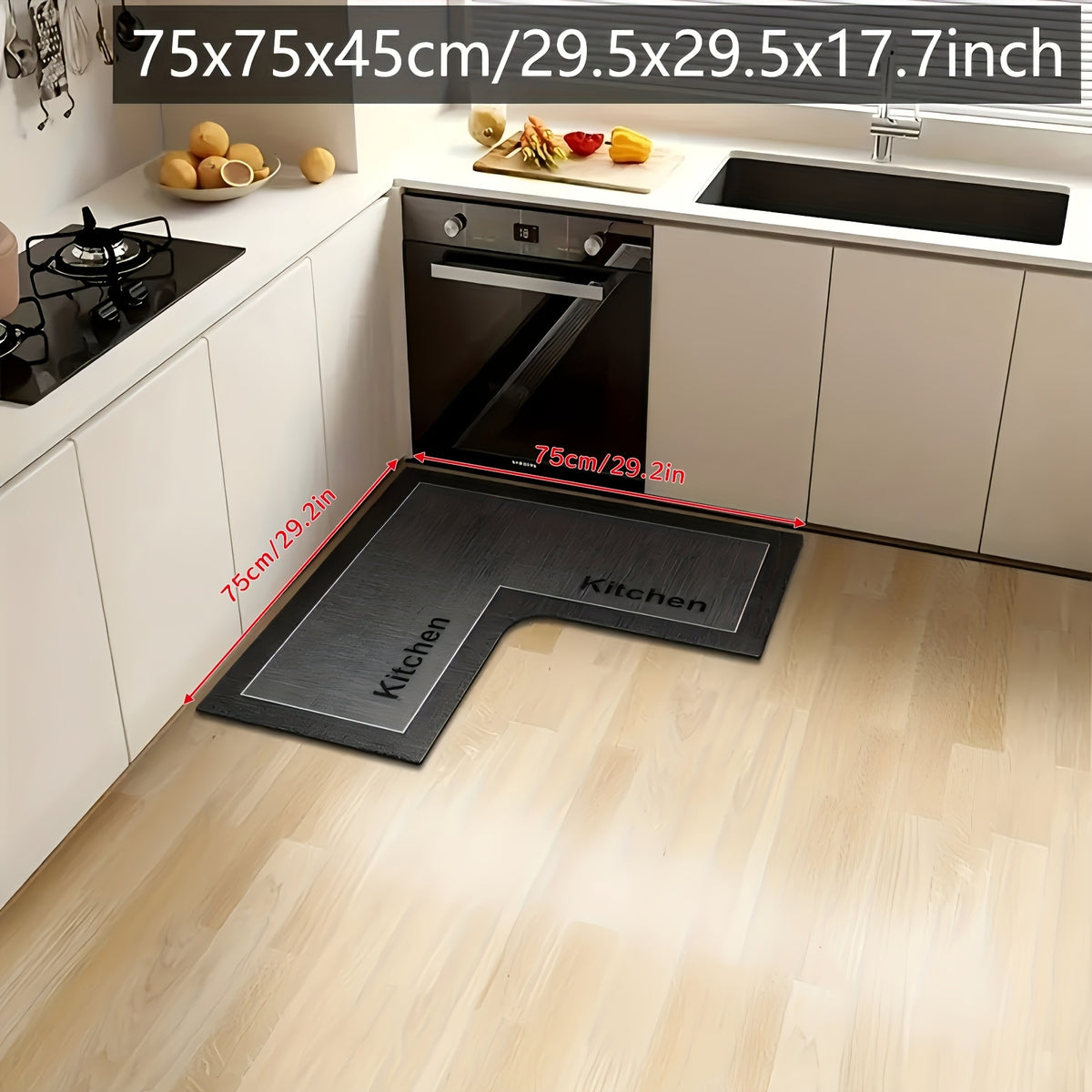 Kitchen mat with "Kitchen" text - Non-slip backing, ultra-soft microfiber, striped and solid colors, irregular shape. Suitable for entryways and dining area entrances - Easy to clean home decor, modern kitchenware style, machine-made for durability