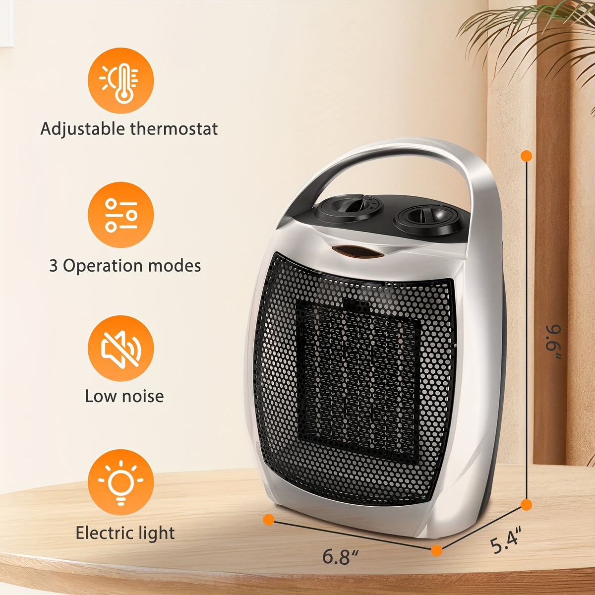 1500W/950W Ceramic Space Heater, Portable Electric Heater with Adjustable Thermostat, Heating Up to 200 Sq. Ft, 2S Rapid Heating, Compact Design, Overheat And Tip-Over Protection, for Indoor Use