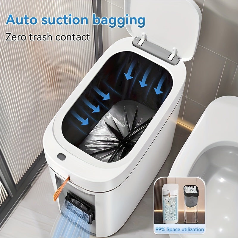 1pc/2pcs/3pcs Self-Emptying Trash Can with Drawstring Bags, Hands-Free Pull-Out Design, 3.8-Gallon Capacity – Ideal for Home, Bathroom, Kitchen, Bedroom & Dorm Room Decor and Accessories