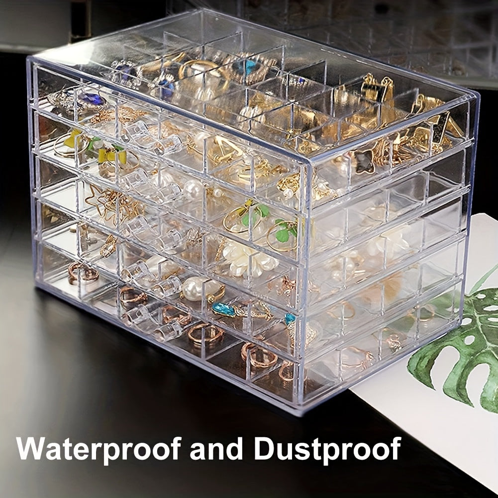 Nail Art Storage Organizer, Clear Five-Layer Drawer Box with 120 Compartments for Small Nail Accessories, Rings, Earrings and Everyday Jewelry Organization