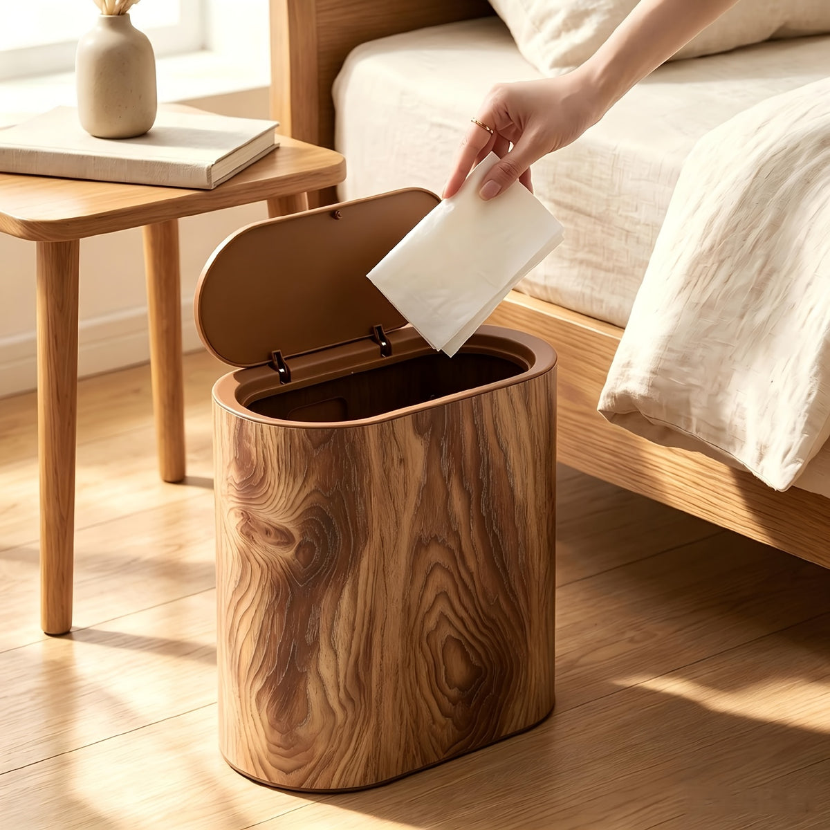 2pcs Trash Can with Marble And Wood Grain Pattern, Plastic Wastebasket with Built-in Handles, Easy to Clean, Rustproof, Space-Saving Design, Ideal for Small Spaces In Bathroom, Laundry, And Home Office, (2pcs/1pc), Halloween Gifts, Christmas Gifts