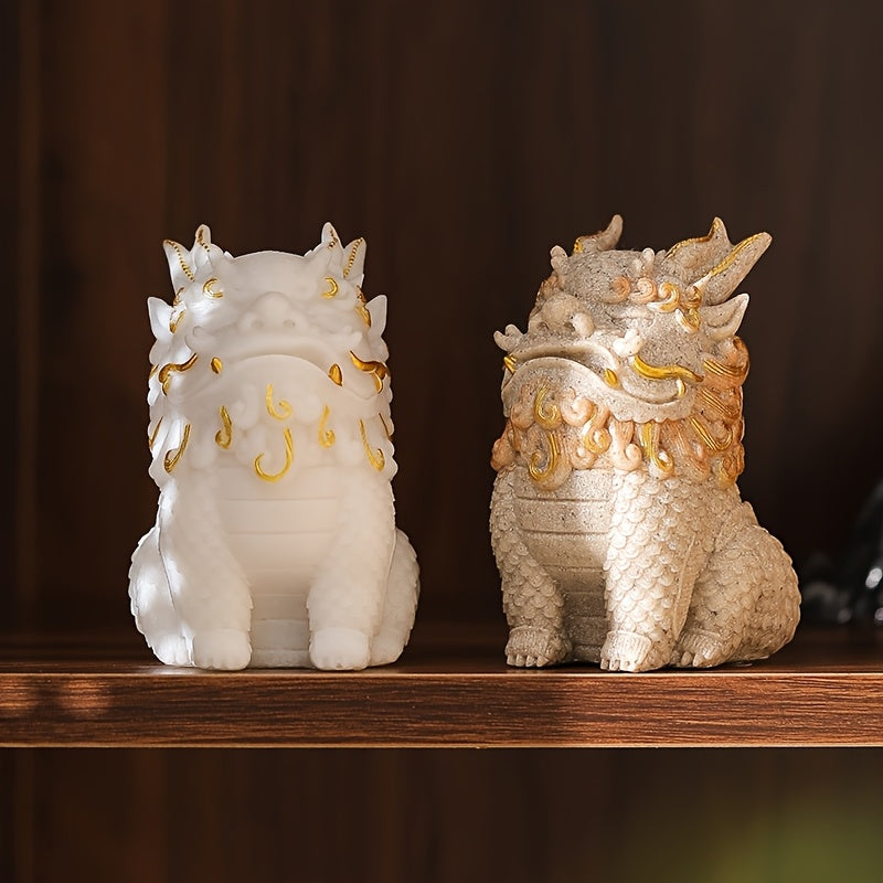 1pc of Pixiu Statue Symbolizing Wealth And Blessings - Designed As a Mythical Creature, Made from Stone with Detailed Golden Floral Designs, Perfect for Decorating Your for home Or Office, And an Excellent Gift for Living Room Or Cabinet Display
