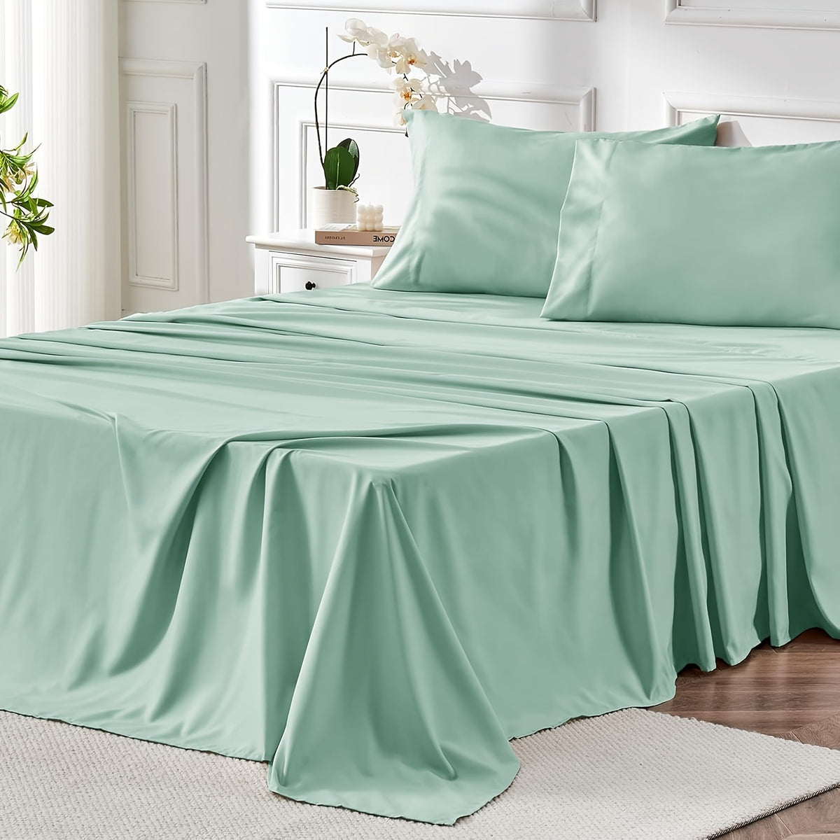 4pcs Queen Size Luxury Hotel-Grade Bed Sheet Set - 2000TC Ultra Soft & Breathable Microfiber with 14" Deep Pocket, Shrinkage & Fade Resistant, Lavender Elegant Deep Pocket Fitted Sheet, Flat Sheet & 2 Pillowcases for Mattresses, All-Season Easy Care Beddi