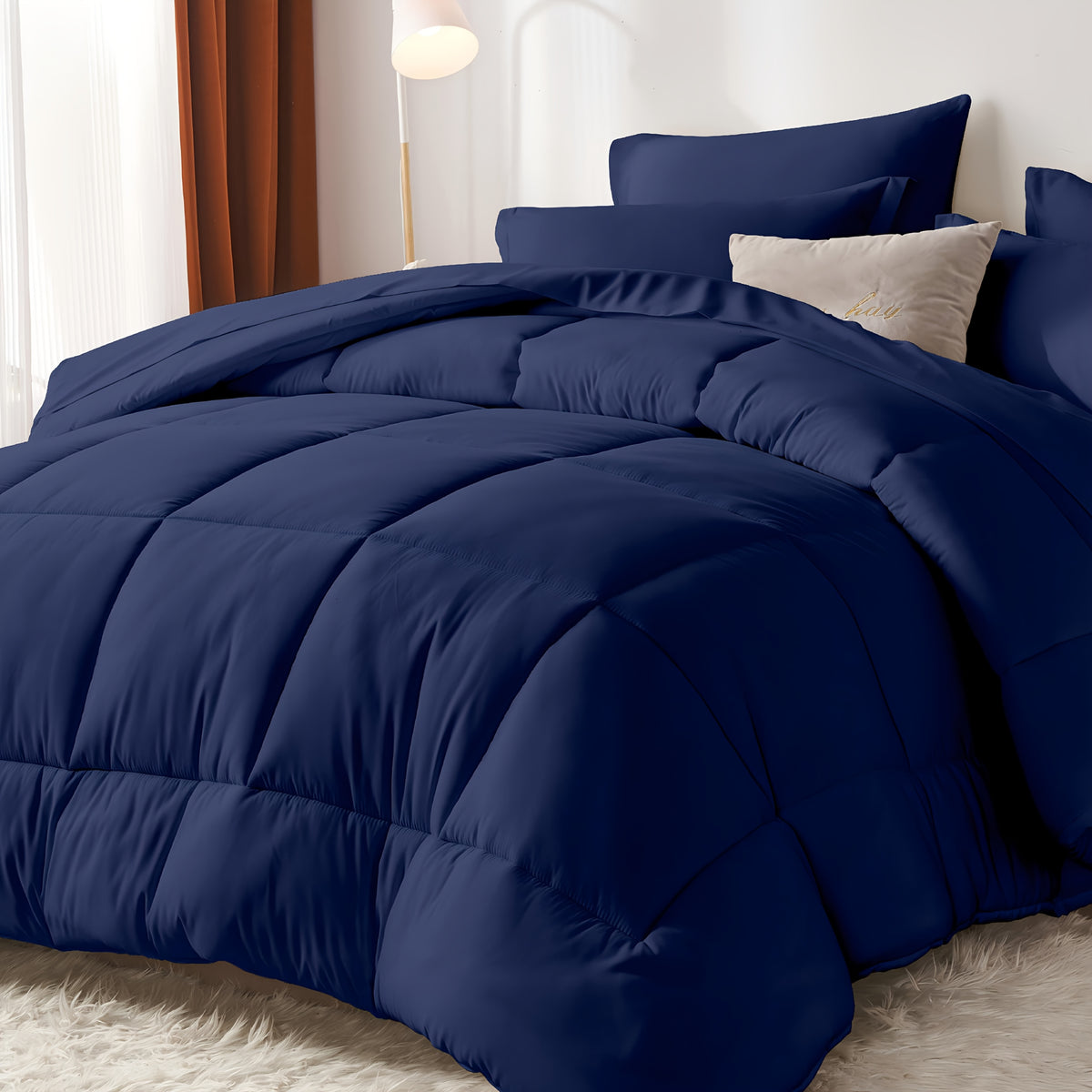 5/7pcs Luxurious Checkered Comforter Sets Queen-Breathable Comforter-Ultra-Soft Fluffy Fiber Filling, Warmth For All Seasons-Bed In A Bag With Comforter, Flat Sheet, Fitted Sheet, Pillowcases, And Pillowshams, Thick Comforter Set, Family Gift Set