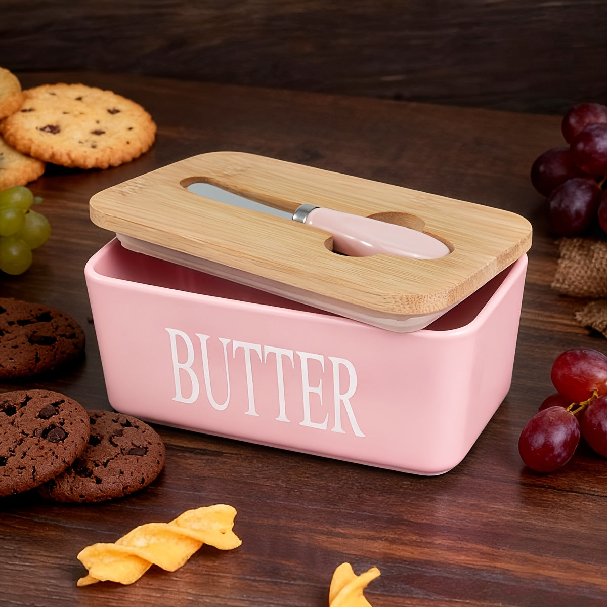 1pc Luxury Large Butter Dish with Lid - Ceramic Countertop Keeper with Knife High-Quality Sealing and Easy-Clean Design - Perfect Kitchen Gift for Butter Lovers Butter Container