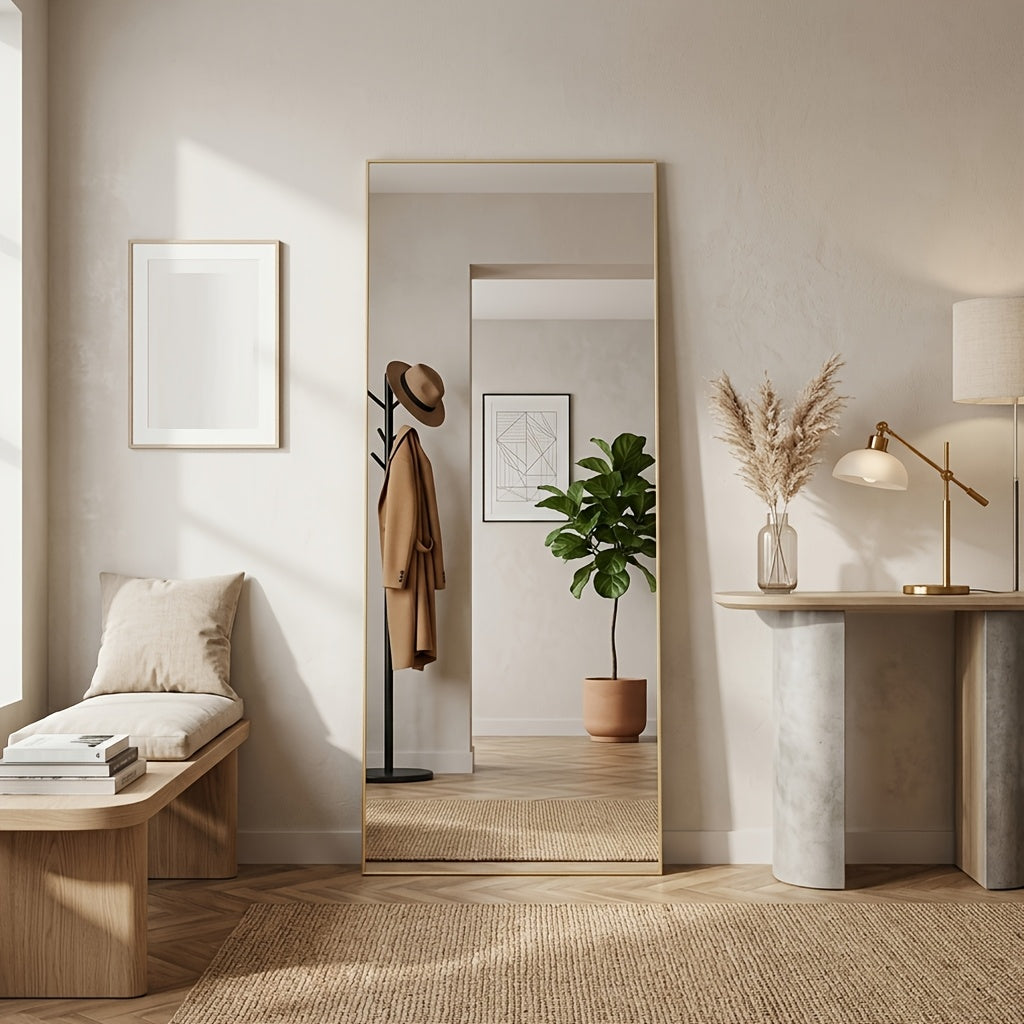 Full Length Floor Mirror, Shatterproof Tempered Glass & Metal Frame, Free Standing or Leaning Dressing Mirror, Circle Vanity Mirrors in Various Sizes Suitable for Home Decor, Bathroom Bedroom Living Room Entryway, Hanging or Leaning