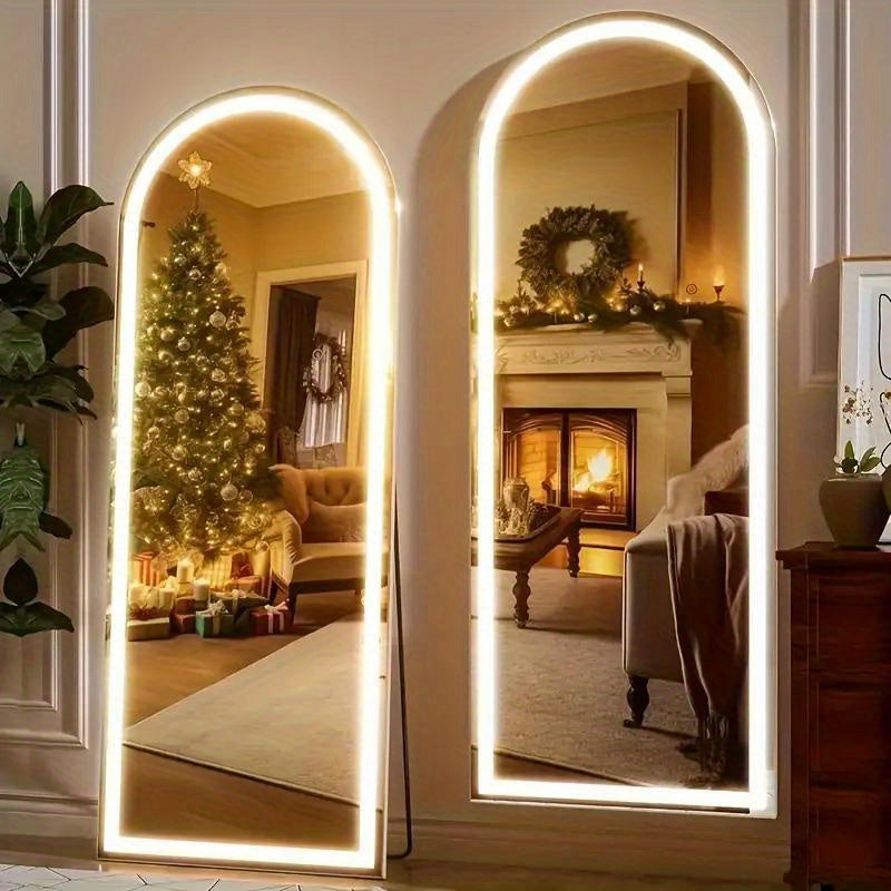 Aluminum Frame Full Length Mirror, Arched or Rectangular Dressing Mirror with LED and Unlighted Size Options for Bedroom and Living Room Decor