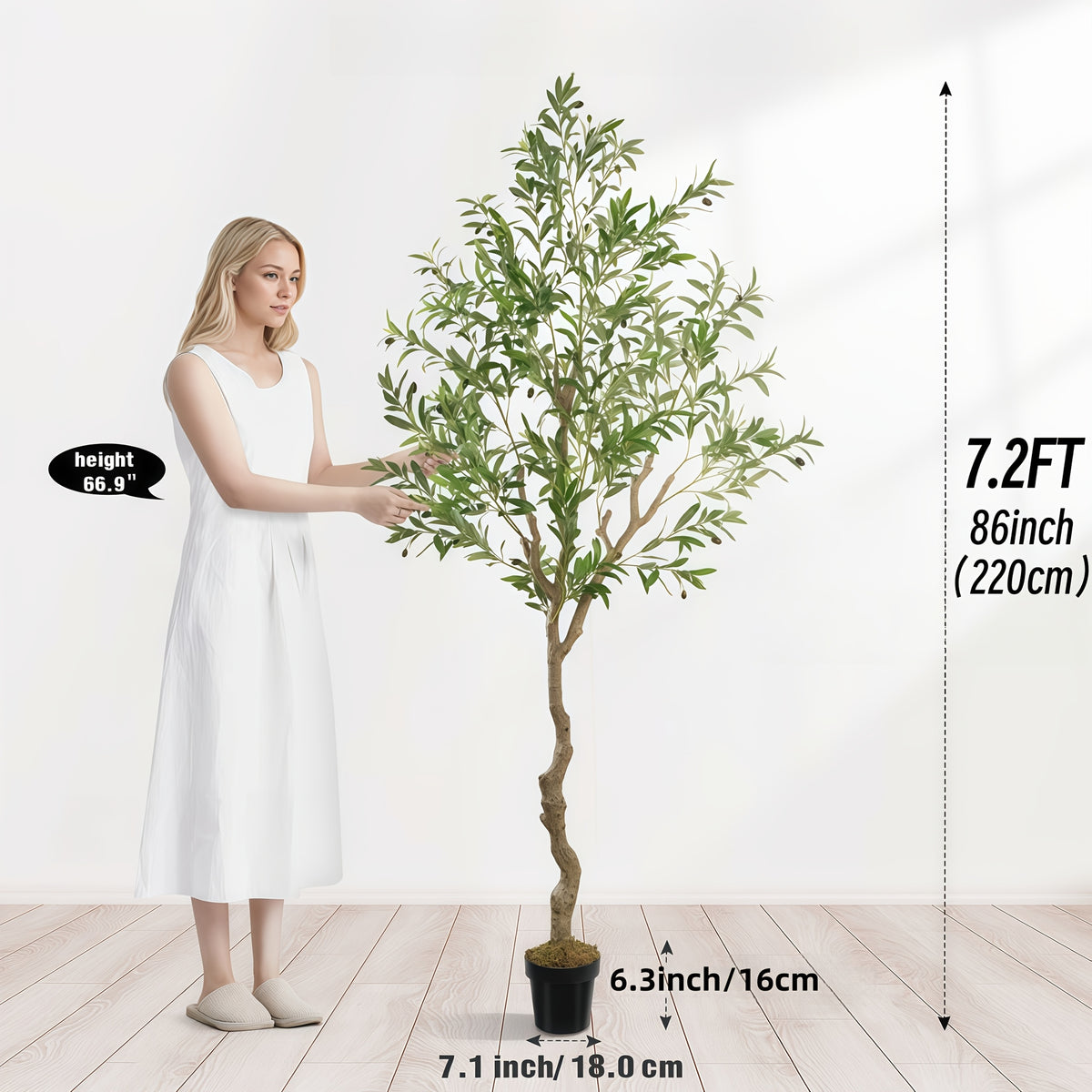 Artificial Olive Tree 6/7/8Ft for Outdoor with Nursery Planter, Realistic Faux Olive Tree with 860 to 1530 Leaves, Lifelike Fake Olive Tree Easy Assembly And Cleaning, Artificial Trees for Home Decor Outdoor, Garden, Yard