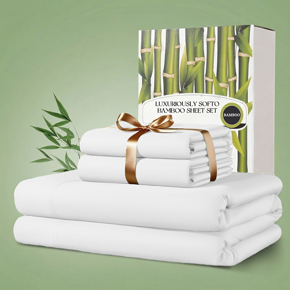 4pcs Bamboo Bed Sheet Set, 2200 TC Cooling Fabric, Bamboo Fitted Sheet Set, Extra 18"-24" Deep Pocket, Cooling & Breathable with Smooth Feel, Queen Size Sheets Ultra Soft for Hot Sleepers, Shrink, Fade Wrinkle Resistant, Hotel Quality Bamboo Sheets