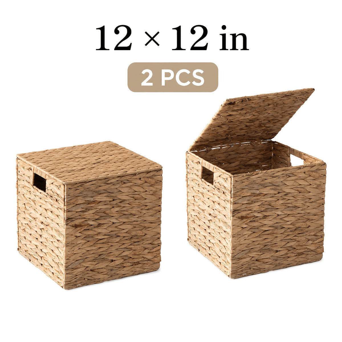 2pcs/4pcs Hyacinth Wicker Baskets Woven Baskets for Storage Baskets for Shelves Water Hyacinth Wicker Storage Basket Square Cub Natural Rattan Basket for Towels, S, Magazines and Kitchen Organizati, Shelf Baskets