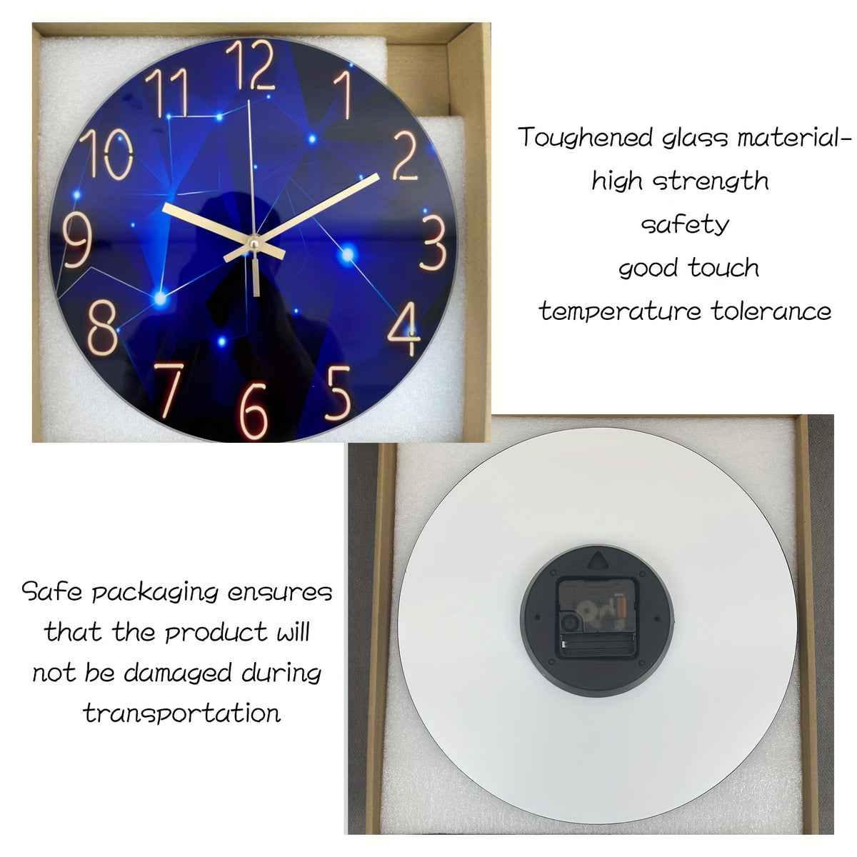 Large Modern Blue Glass Wall Clock - Dark Blue Accessories, 12-24 Inch Silent Quartz Clock, Battery-powered, Suitable for Living Room, Bedroom, Office Decorative Clock, Housewarming Gift, Home Decoration, Fantasy-style Design