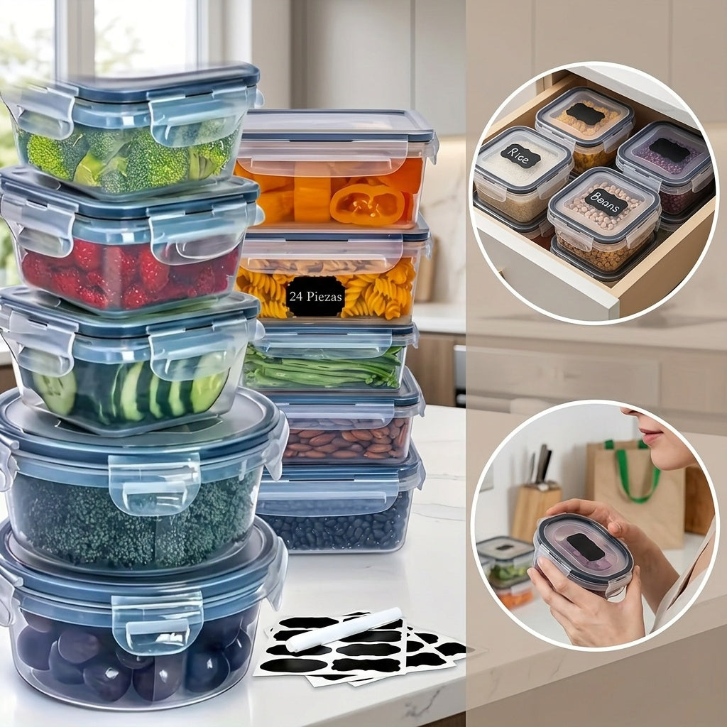 48/24pcs Food Storage Container Set, Fresh-Keeping Boxes, Easy-to-Secure Lids -  Airtight Plastic Containers, Suitable For Pantry, Travel, Outdoor Picnics, Kitchen Organization, Comes With Labels And Marker, (24/12Lids + 24/12Containers)