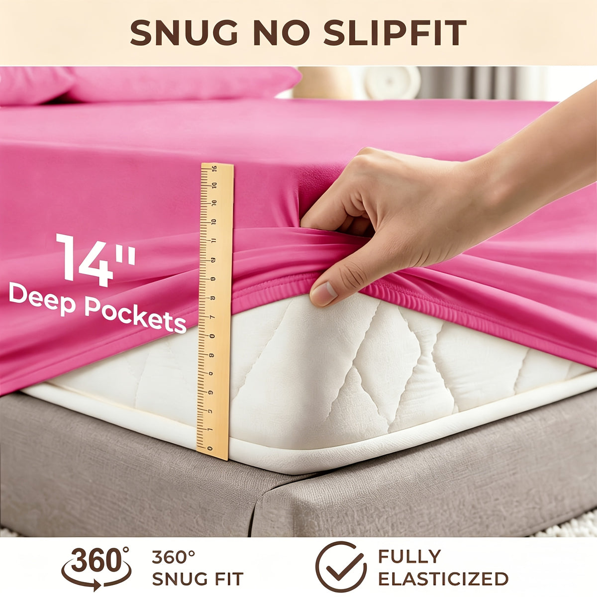 4pcs Hotel Luxury Bed Sheet & Pillowcase Set - Ultra Soft Rayon Derived From Bamboo, Wrinkle Fade & Stain Resistant, 14" Deep Pocket, Easy Care Bedding for Bedroom & Kids Room Decor