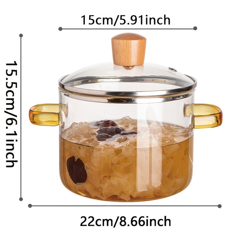 54Oz Borosilicate Glass Cooker with Yellow Handle Heat Resistant Transparent Soup Congee Pot Suitable for Stoves And Ovens Perfect for Families And Restaurants Perfect for Soups Milk Ramen More Easy Clean Odorless Kitchen Essential